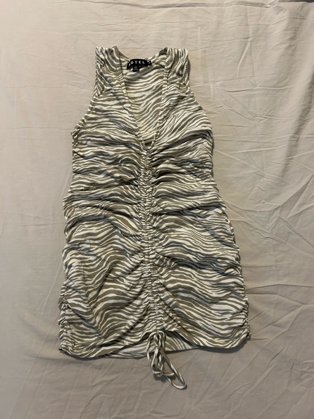 Motel Rocks Beige and White Zebra Print Tank Dress